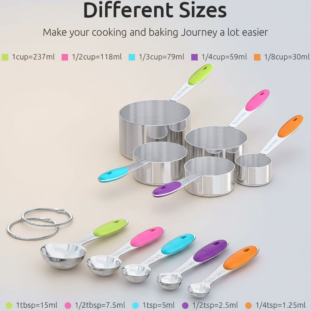 Stainless Steel Measuring Cups & Spoons Set — 10‑Piece
