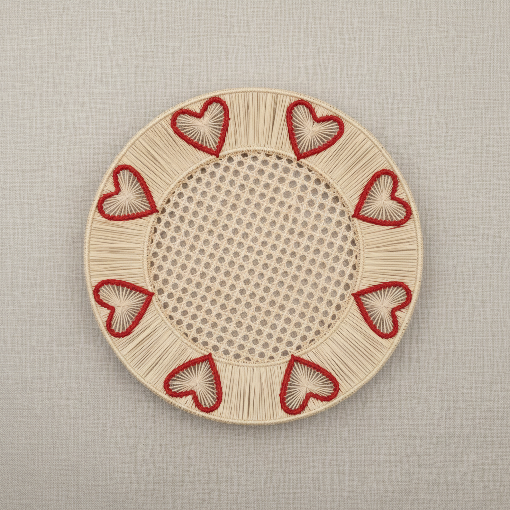 Valentine Hearts Handwoven Iraca Palm Placemat