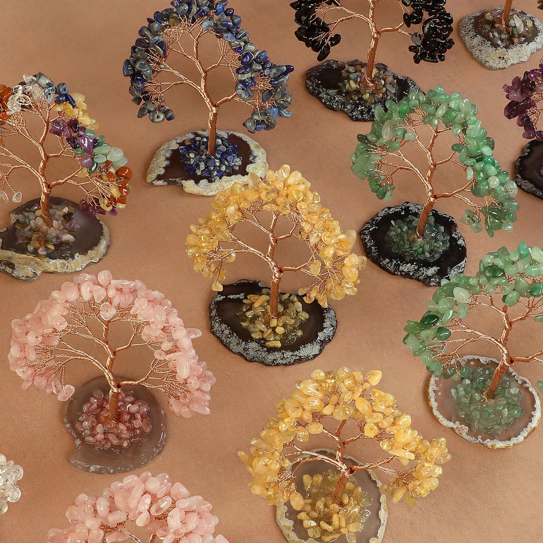 Assorted crystal bead trees in pink, blue, green, yellow, and purple