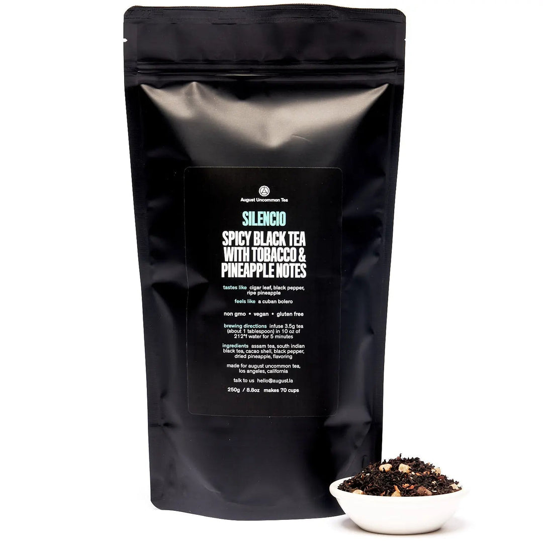 Black tea pouch back with ingredient and nutrition text label