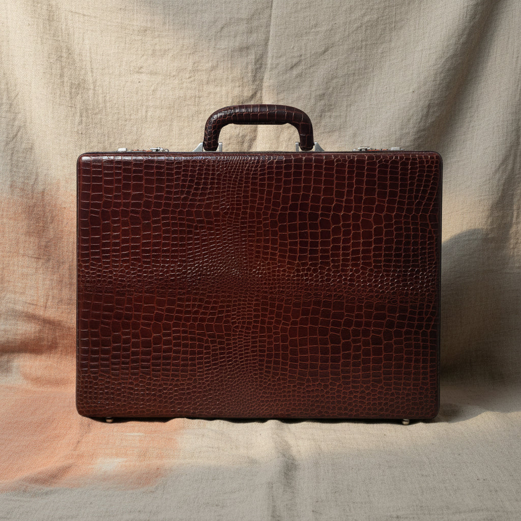Executive Croco Leather Briefcase/Suitcase- Brown