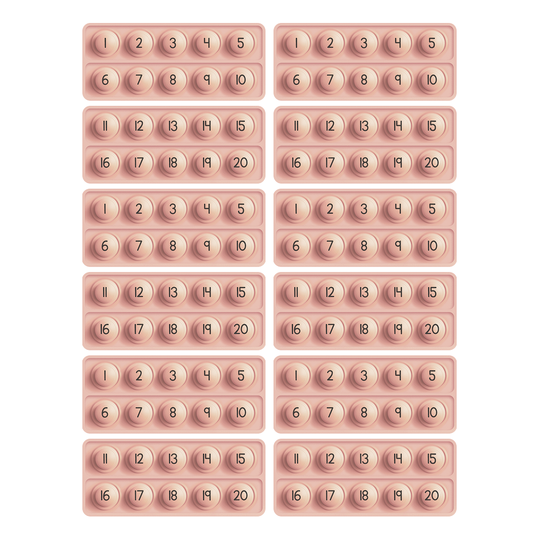 Pink ten-frame number fidget boards, counters numbered 1–10, multiple pieces