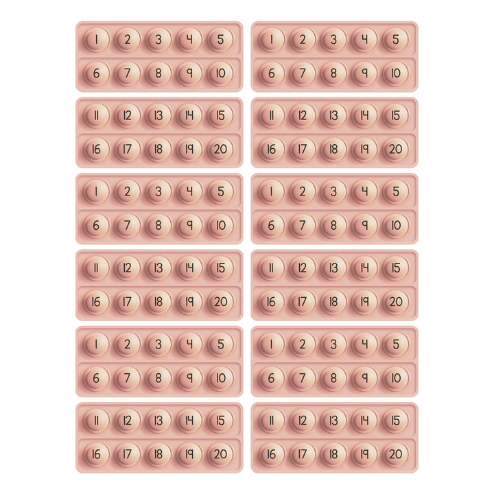 Pink ten-frame number fidget boards, counters numbered 1–10, multiple pieces