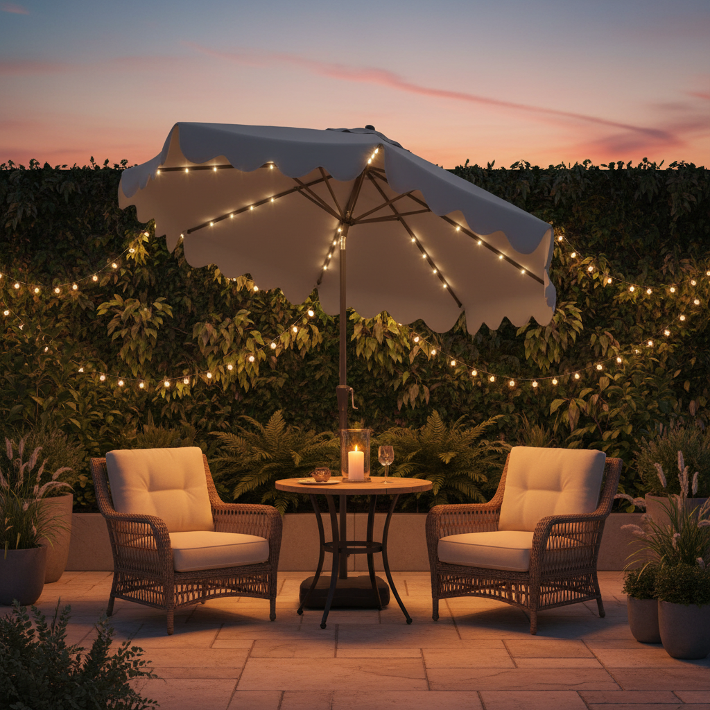 10 FT Outdoor Patio Umbrella with Solar LED Lights and Weighted Base