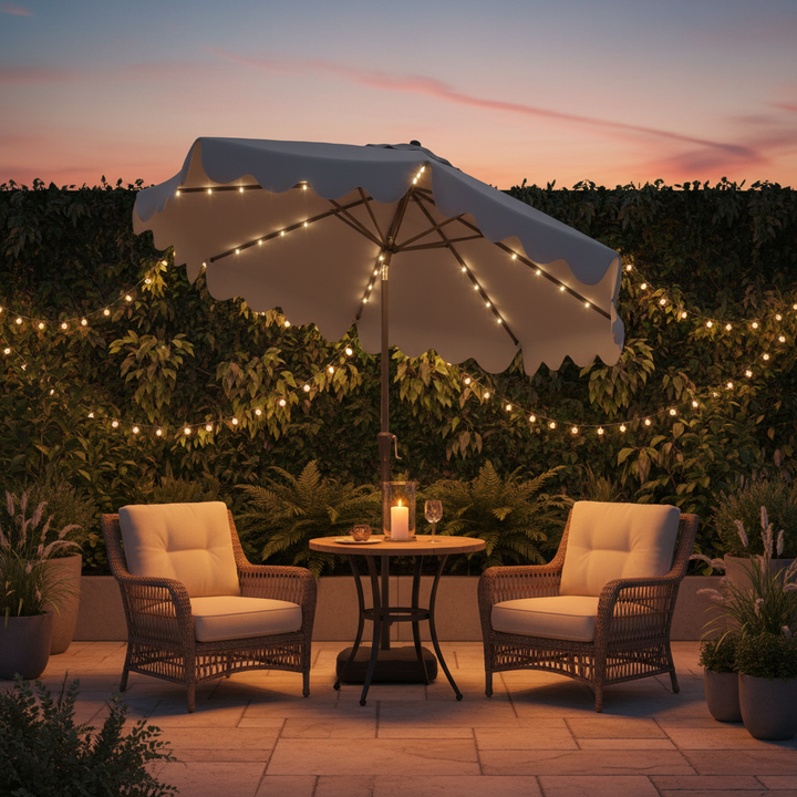 10 FT Outdoor Patio Umbrella with Solar LED Lights and Weighted Base