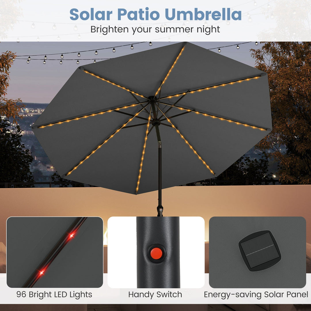 10 Feet Solar Patio Umbrella with 96 Multi-Colored Flowing LED Lights and Tilt Adjustment