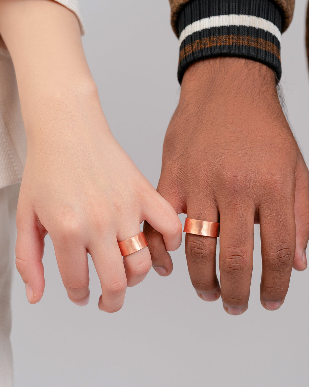 Hammered copper band ring, wide 10mm, worn on hand