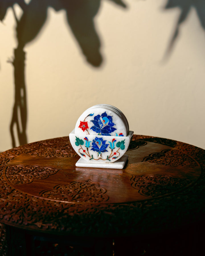 Lapis Lazuli Floral Coaster Set