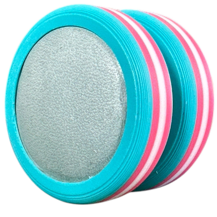 Pride Moons stack of light blue and pink striped oval discs