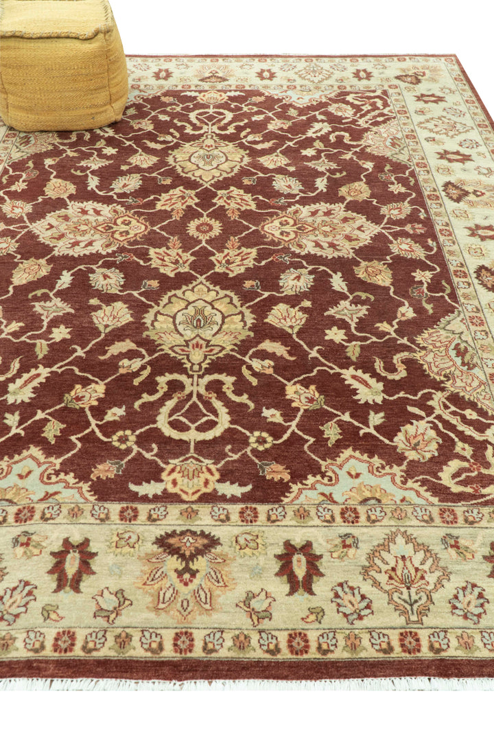 8X10 Fine Hand Knotted Rust And Gold Traditional Design Wool Rug