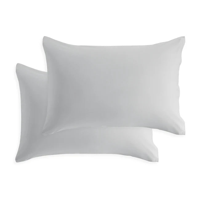 Cotton jersey pillowcase set in light gray, with two matching rectangular pillows