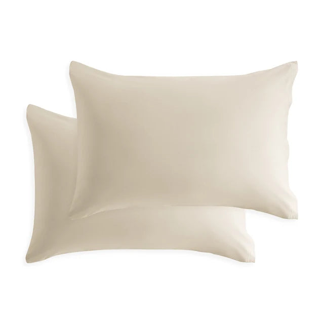 Cotton jersey pillowcase set in off-white, with two matching rectangular pillows