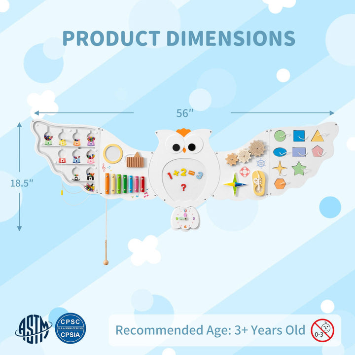 Owl busy board activity wall diagram showing panel layout and center clock size markers