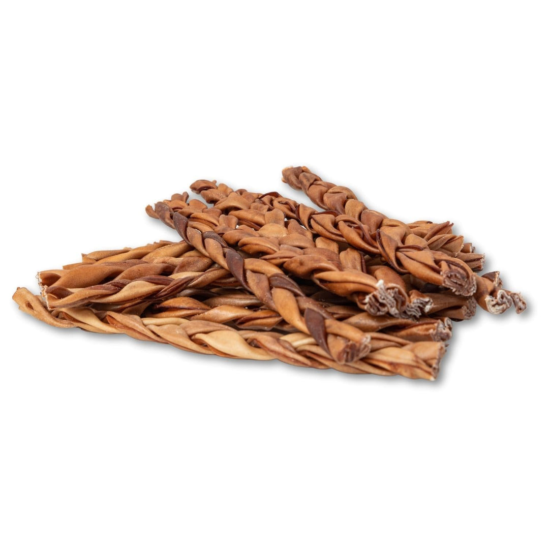 Braided beef collagen chew sticks, 12-inch, in a thick heap