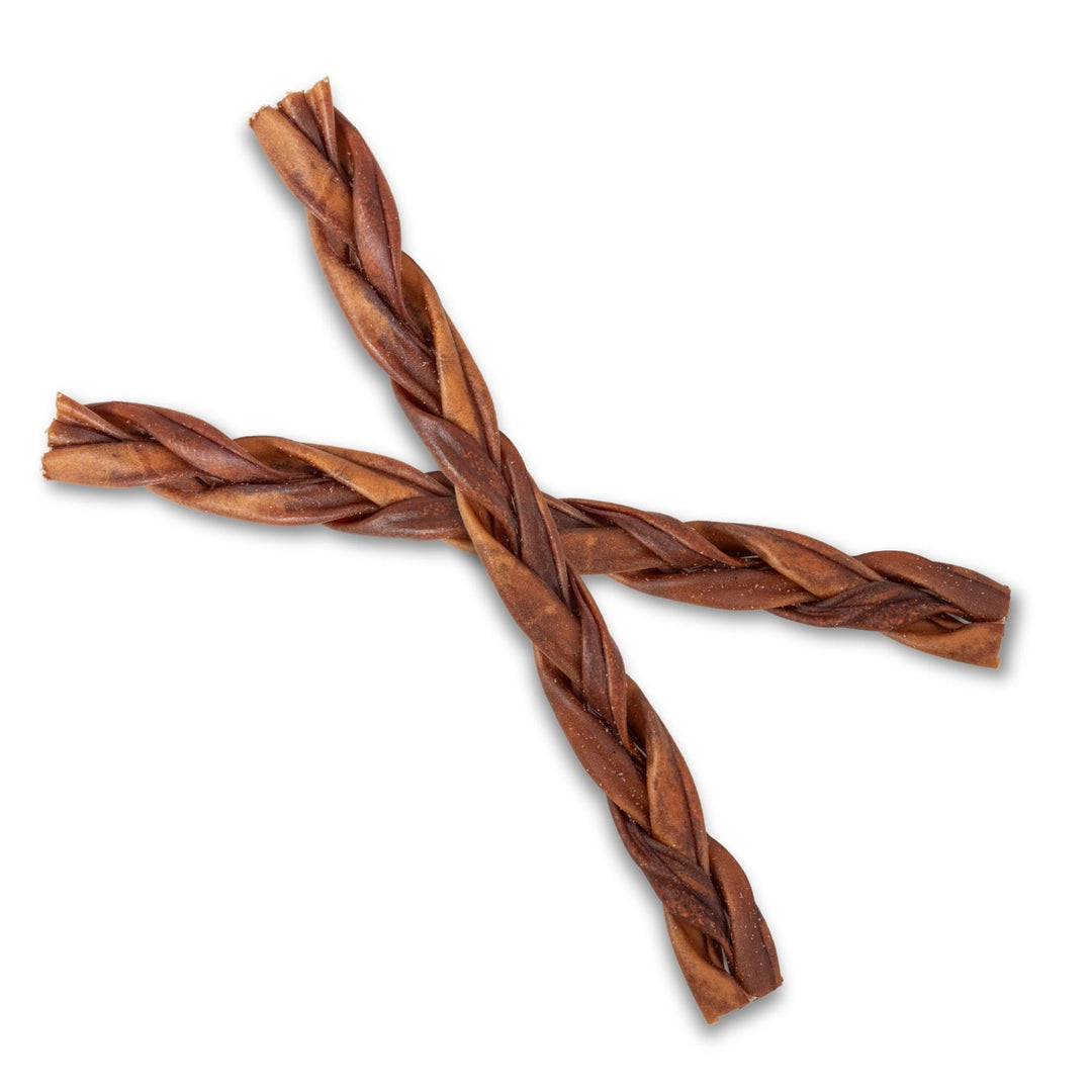Two braided beef collagen chew sticks, 12-inch