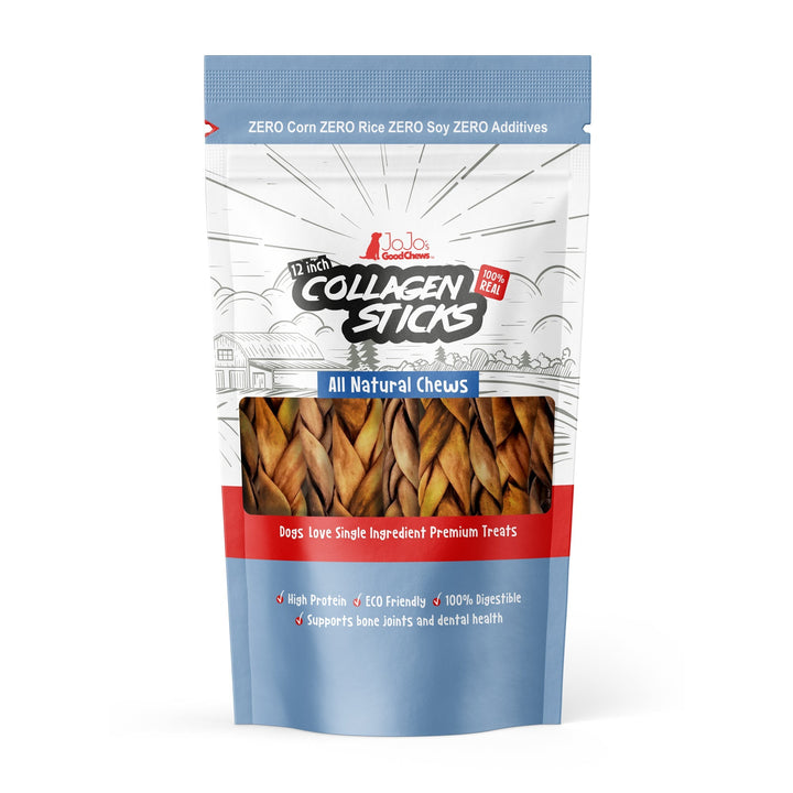 12-inch collagen chew stick bag with braided beef treats, 4-pack