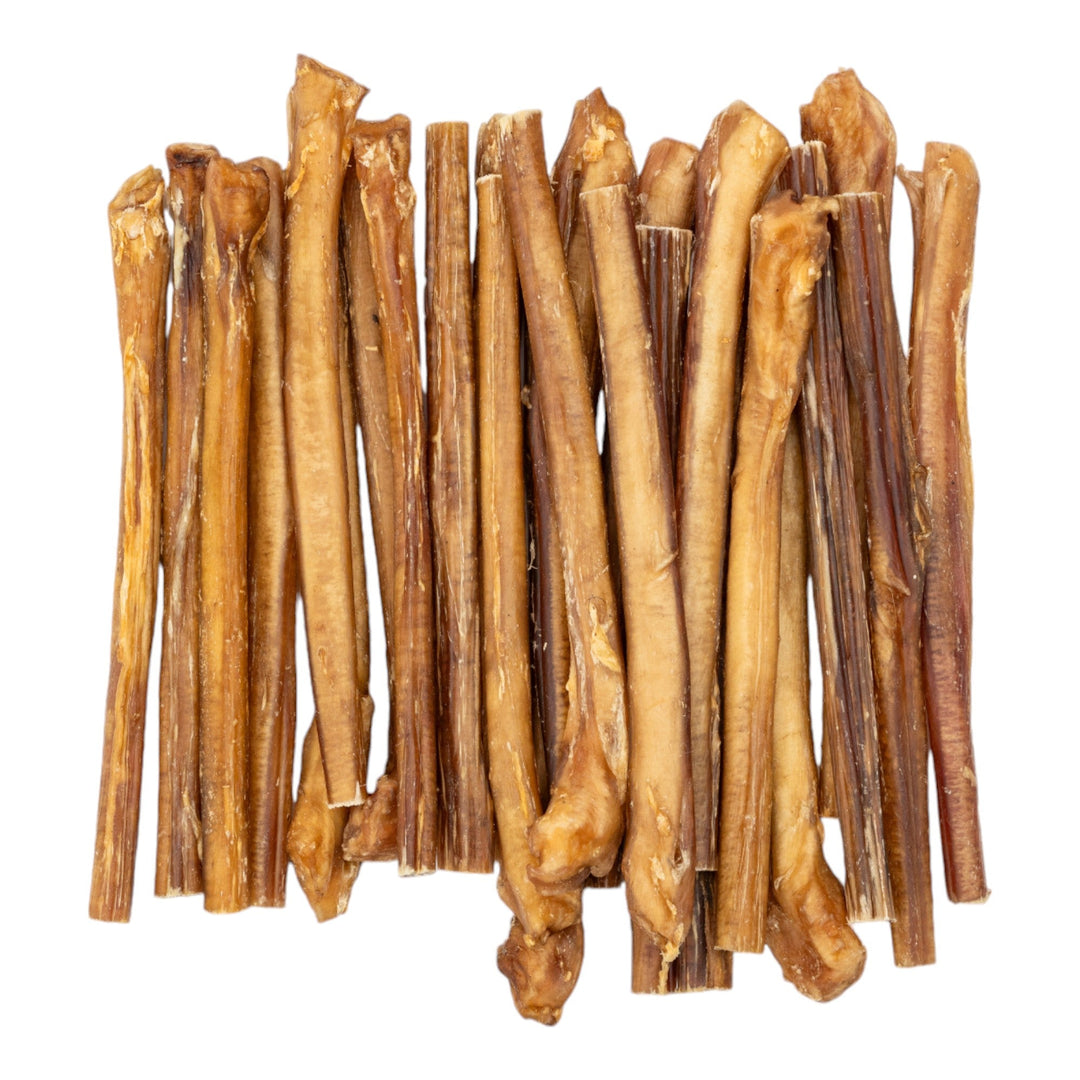 Jumbo beef bully sticks for dogs, 12-inch long brown chew sticks
