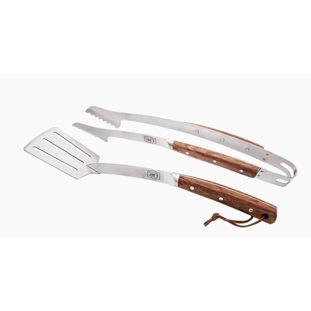Oklahoma Joe BBQ grill tool set with rosewood handles: tongs and spatula, metal heads