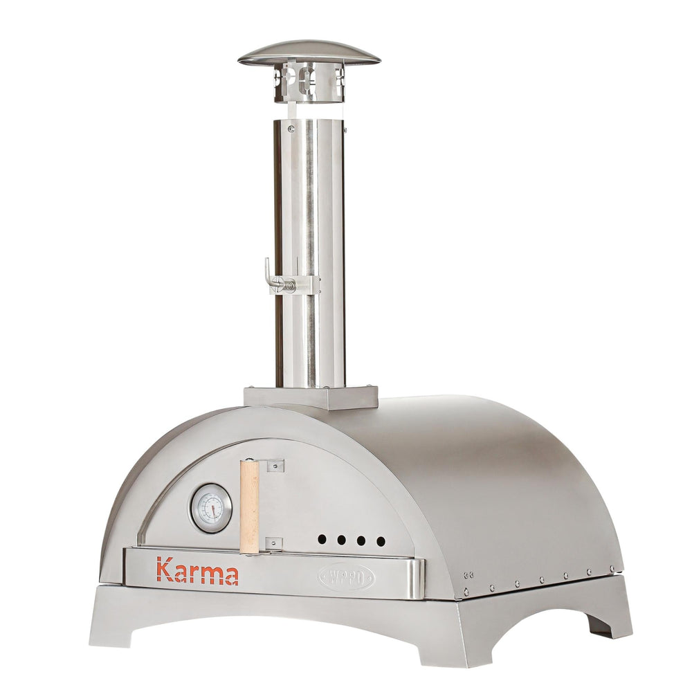 Stainless steel outdoor pizza oven base with control panel and chimney