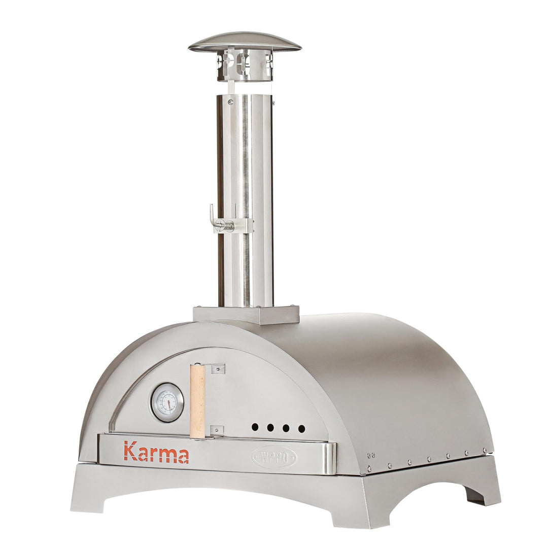 Stainless steel outdoor pizza oven base with control panel and chimney