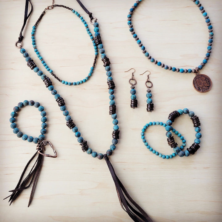 Natural American Turquoise Necklace w/ Wood Beads & Tassel 262i