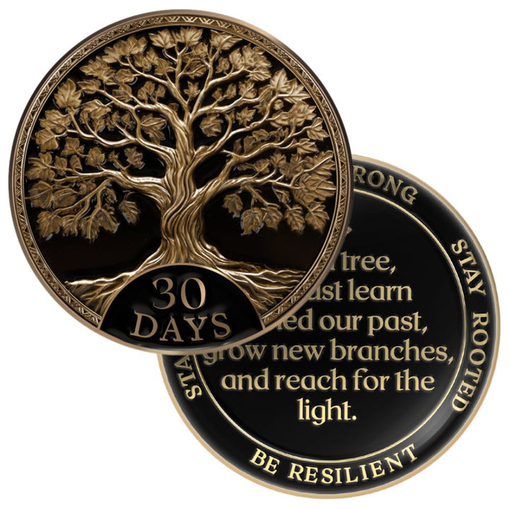 Tree of Life Affirmation Sobriety Coin Gift Set - Antique Gold