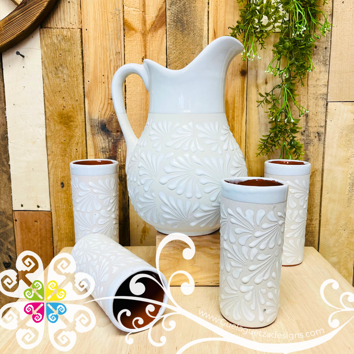 White Espiga Pato Pitcher Set - 4 Cups