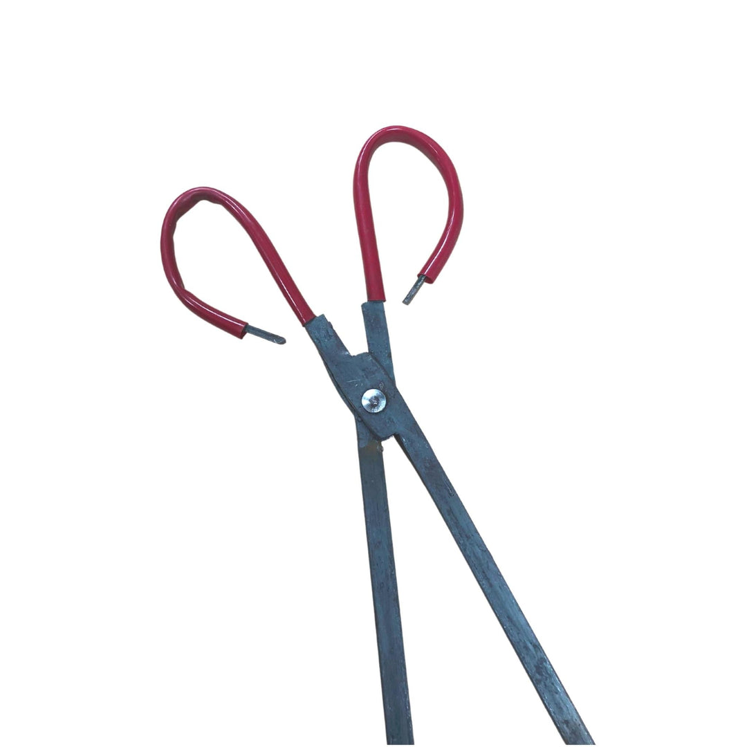 Forged steel wood pliers with red loop handles and blue-gray metal jaws