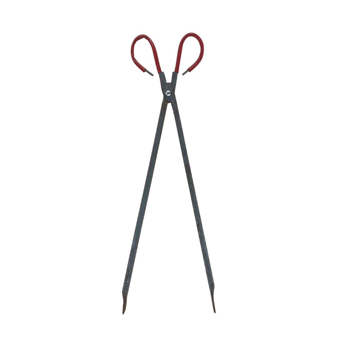 Forged steel wood pliers with two long pointed tips and red loop handles