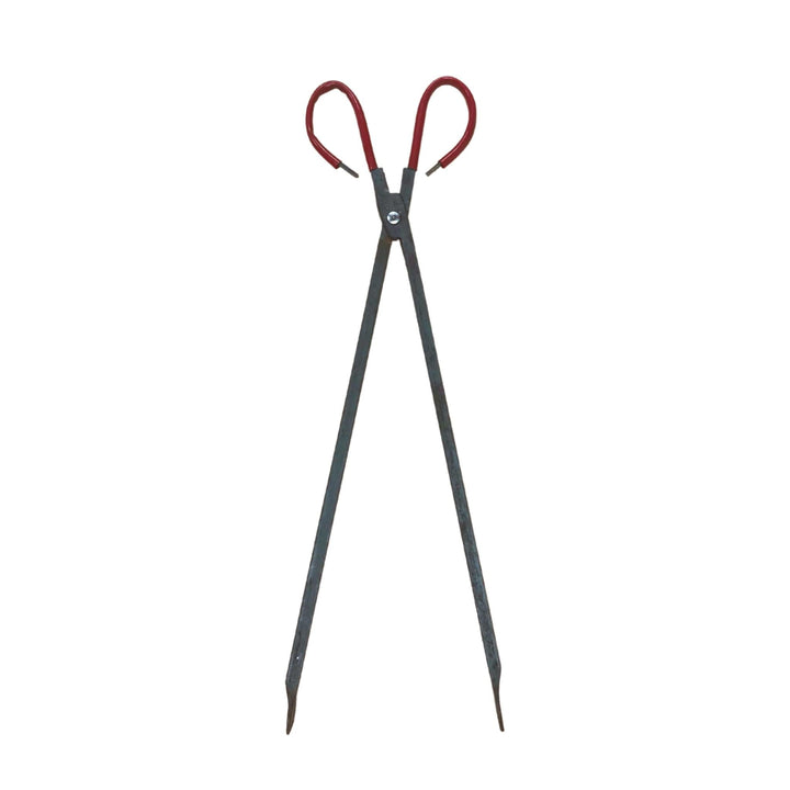Forged steel wood pliers with two long pointed tips and red loop handles
