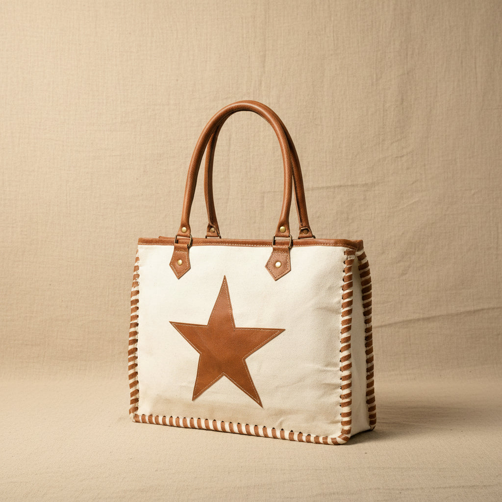 Star Upcycled Canvas Shoulder Tote