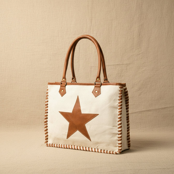 Star Upcycled Canvas Shoulder Tote