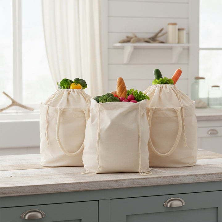Organic Canvas Grocery Tote with Drawstring