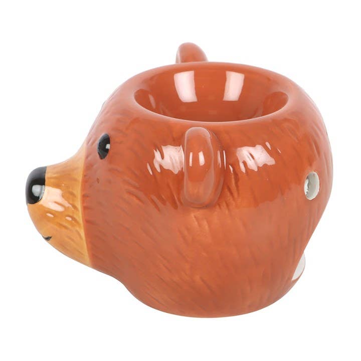 Orange bear oil burner with side ear handles and glossy face, open top bowl