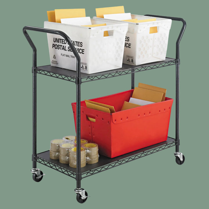 Safco 2‑Shelf Wire Utility Cart, 400 lb Capacity, Black
