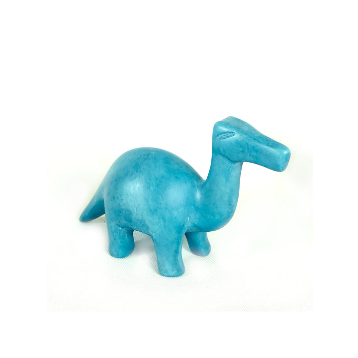 Teal soapstone dinosaur figurine, small standing side profile