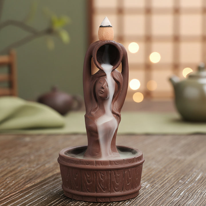 New Product Purple Sand Backflow Smoke Aromatherapy Stove Creative Mermaid Bath Tower Cigarette Backflow Incense Burner Decoration