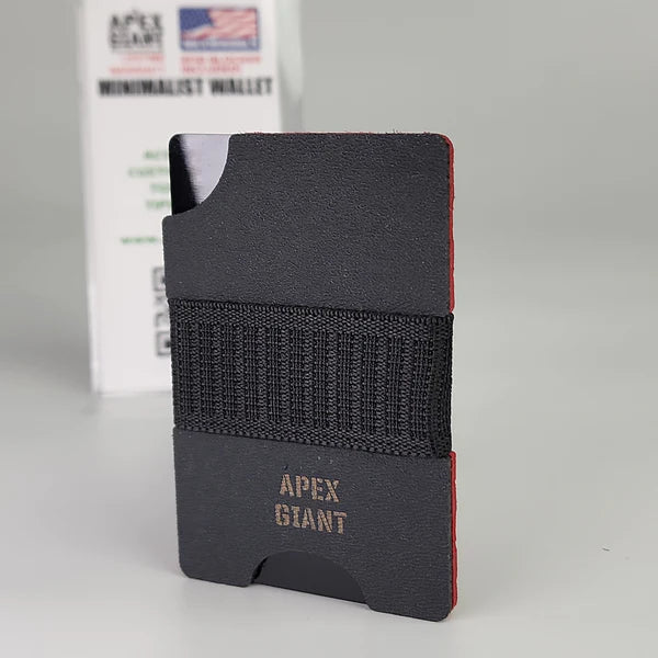 Minimalist wallet in dark gray with black elastic band, back view