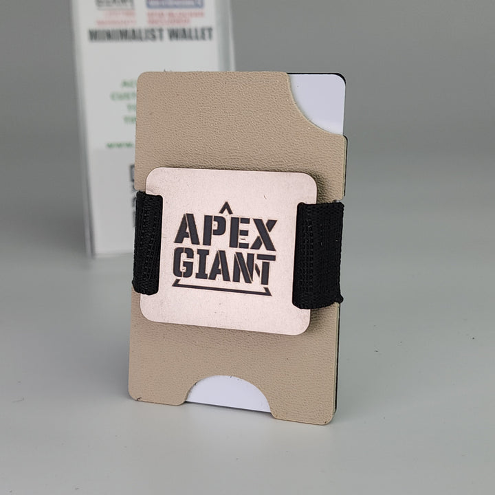 APEX GIANT minimalist wallet in desert tan, black elastic card holders, front slot card