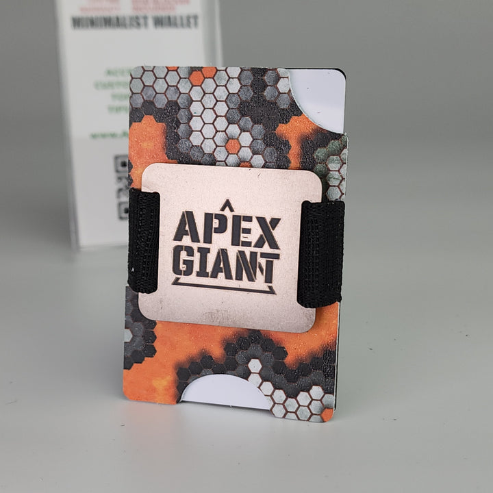 Hex-pattern minimalist wallet with black elastic strap and card holder insert.