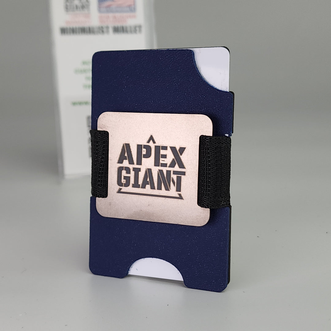 Police blue APEX GIANT minimalist wallet with black elastic band and card cutout