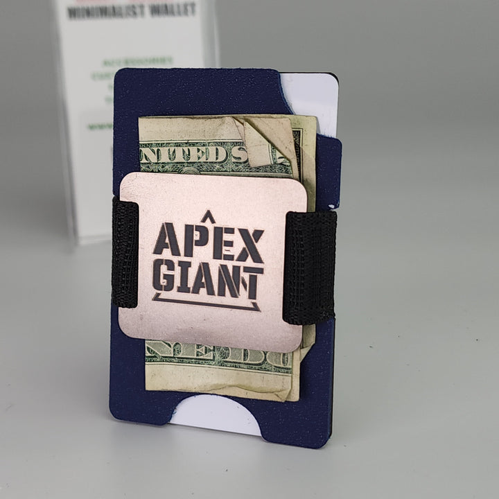 Police blue APEX GIANT minimalist wallet holding cash with black elastic band
