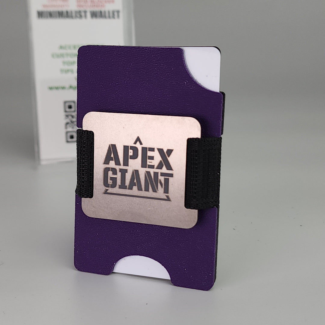 Purple Haze minimalist wallet with card holder and black strap, APEX GIANT logo