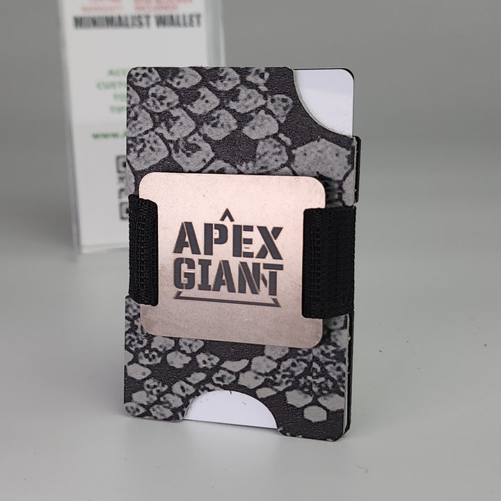Gray snake-skin wallet with elastic card bands and ID window