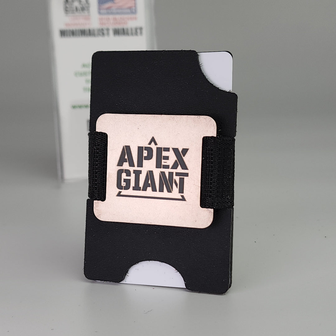 Black APEX GIANT minimalist wallet with elastic band and front card slot