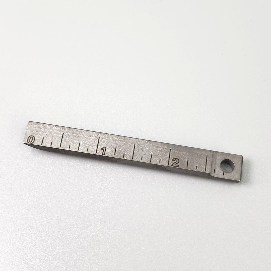 Titanium pry bar keychain tool with etched measurement markings and side hole