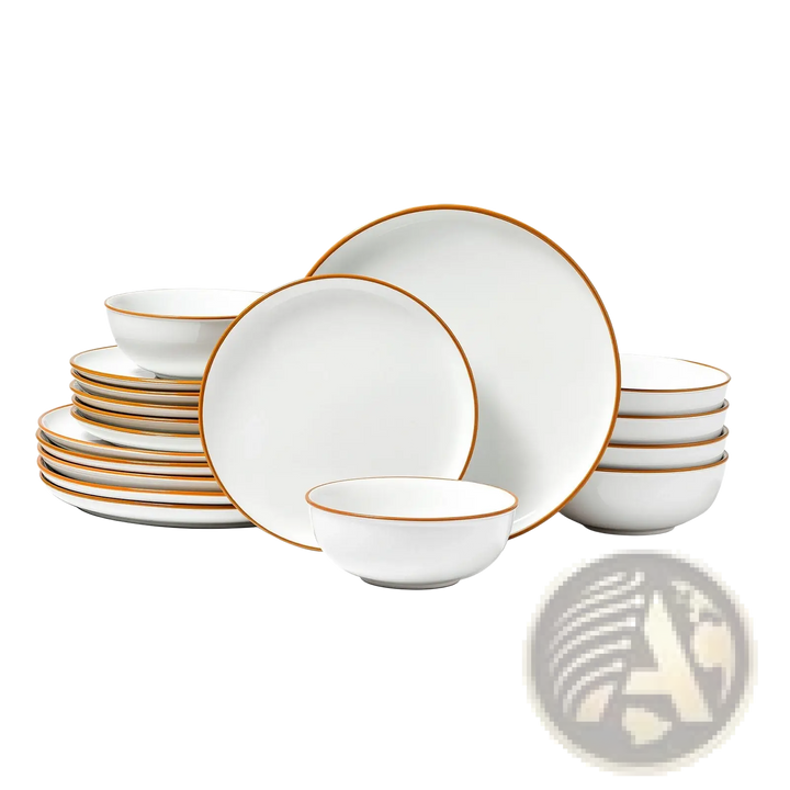 18 Piece White Ceramic Dinnerware Set with Gold Rim