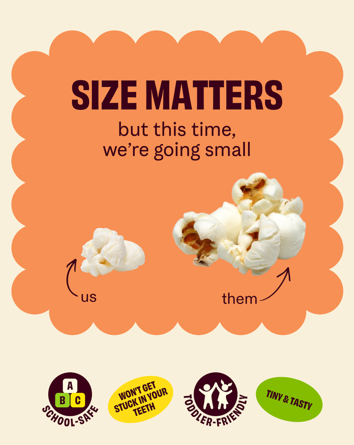 Popcorn snack kernels in white pieces, shown as small portion