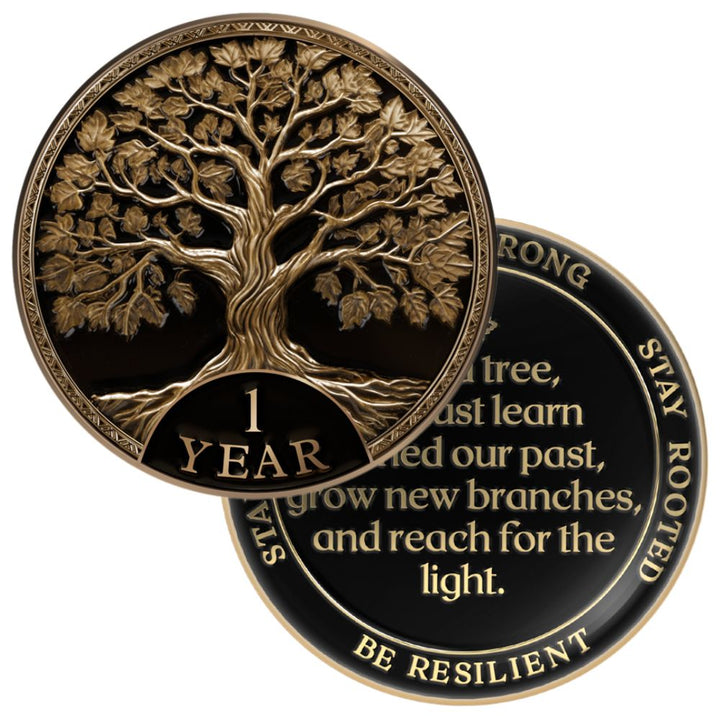 Tree of Life Affirmation Sobriety Coin Gift Set - Antique Gold