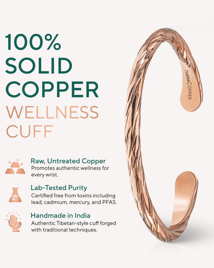 Solid copper cuff bracelet with twisted braided texture, open end cuff